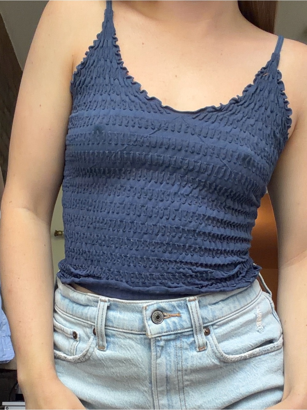 Free People Smocked Navy Cami Tank Top